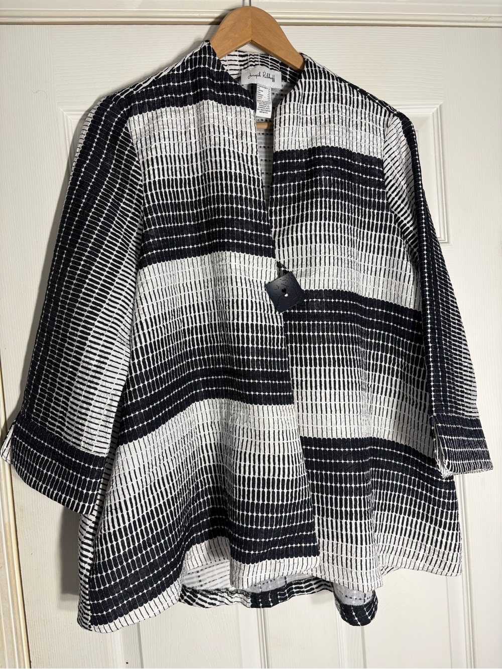 Joseph Ribkoff Black & White Patterned Open Tunic Jacket